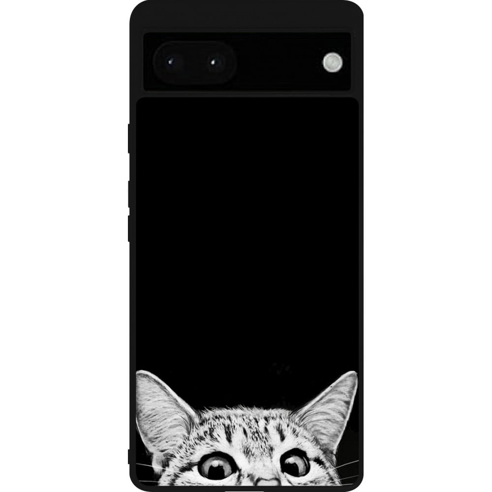 Coque Google Pixel 6a - Silicone rigide noir Cat Looking Up Black