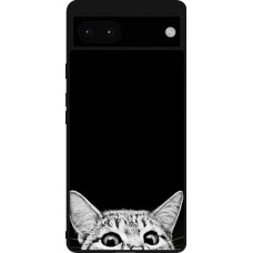 Coque Google Pixel 6a - Silicone rigide noir Cat Looking Up Black