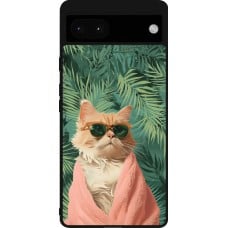 Coque Google Pixel 6a - Silicone rigide noir Cat Summer Palms