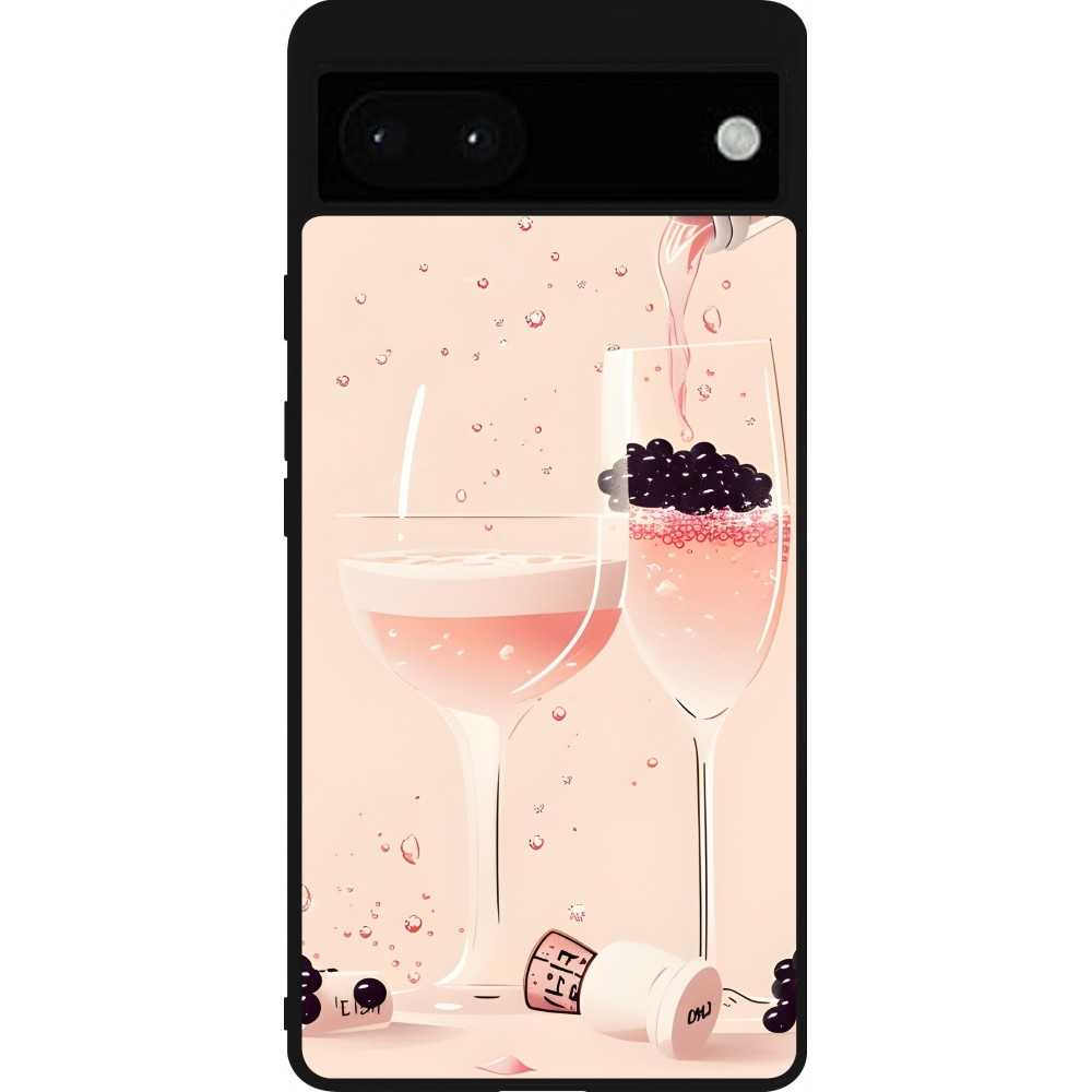 Coque Google Pixel 6a - Silicone rigide noir Champagne Pouring Pink