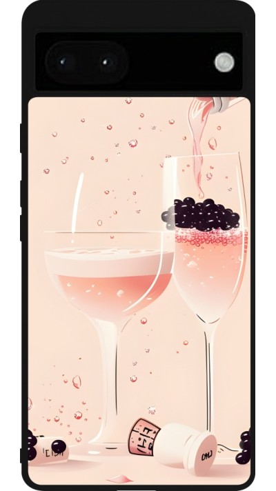 Coque Google Pixel 6a - Silicone rigide noir Champagne Pouring Pink