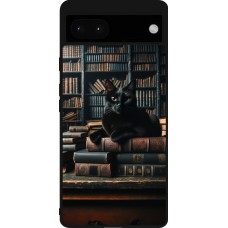 Coque Google Pixel 6a - Silicone rigide noir Chat livres sombres