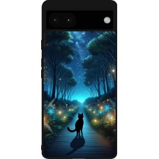 Coque Google Pixel 6a - Silicone rigide noir Chat noir promenade