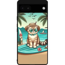 Coque Google Pixel 6a - Silicone rigide noir Chat Surf Style