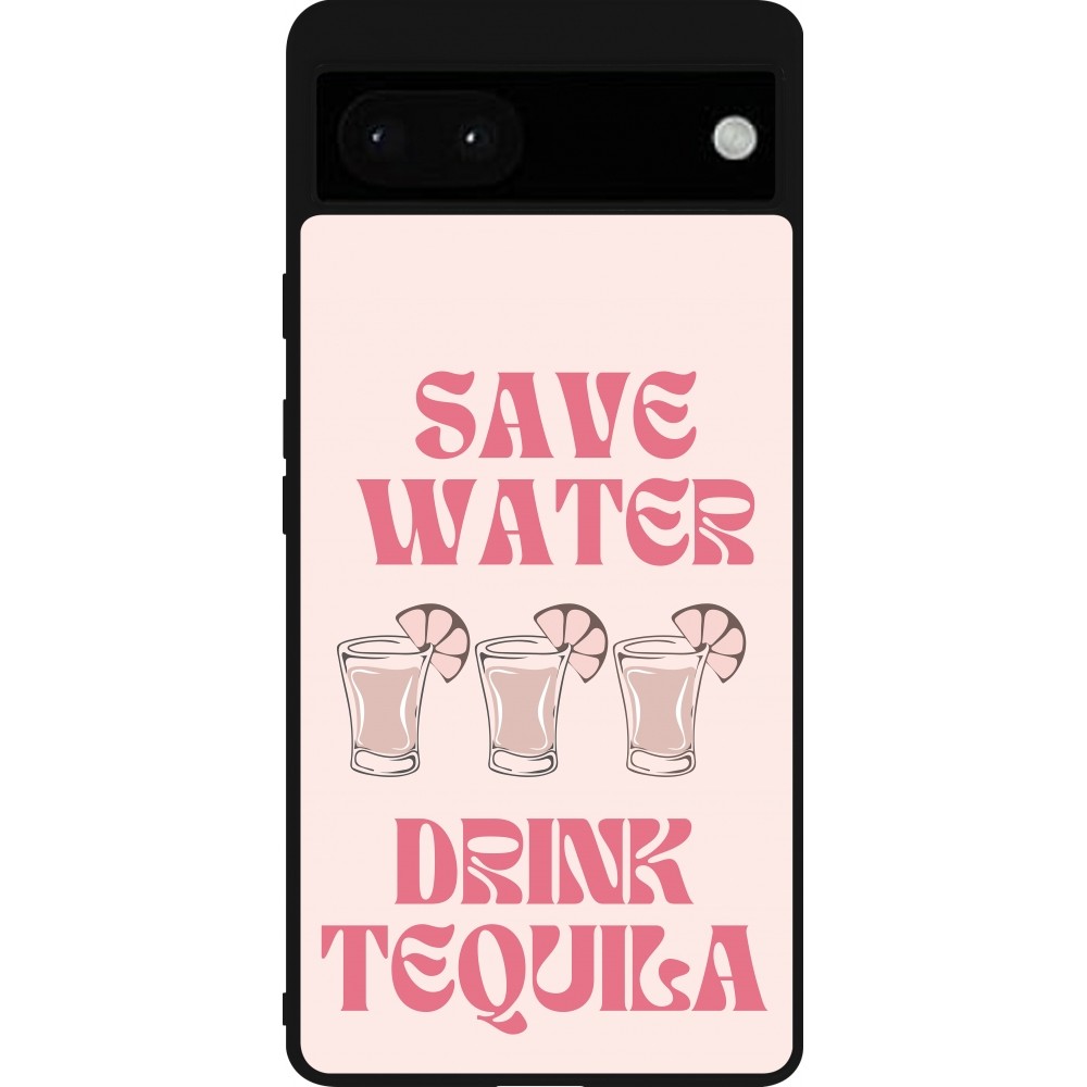 Coque Google Pixel 6a - Silicone rigide noir Cocktail Save Water Drink Tequila