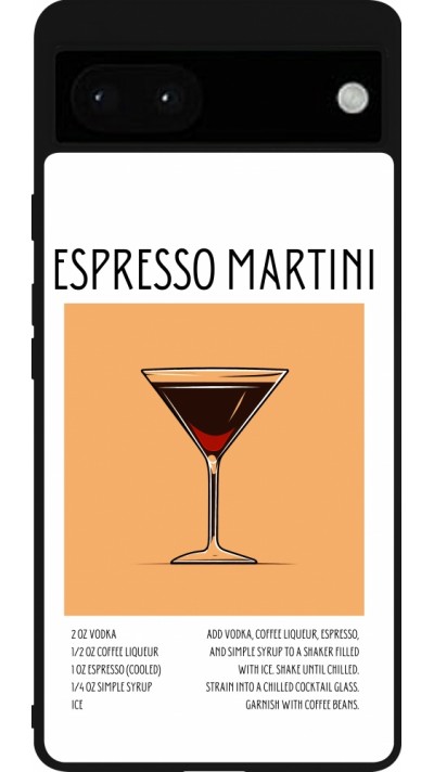 Coque Google Pixel 6a - Silicone rigide noir Cocktail recette Espresso Martini