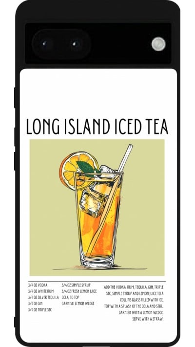 Coque Google Pixel 6a - Silicone rigide noir Cocktail recette Long Island Ice Tea