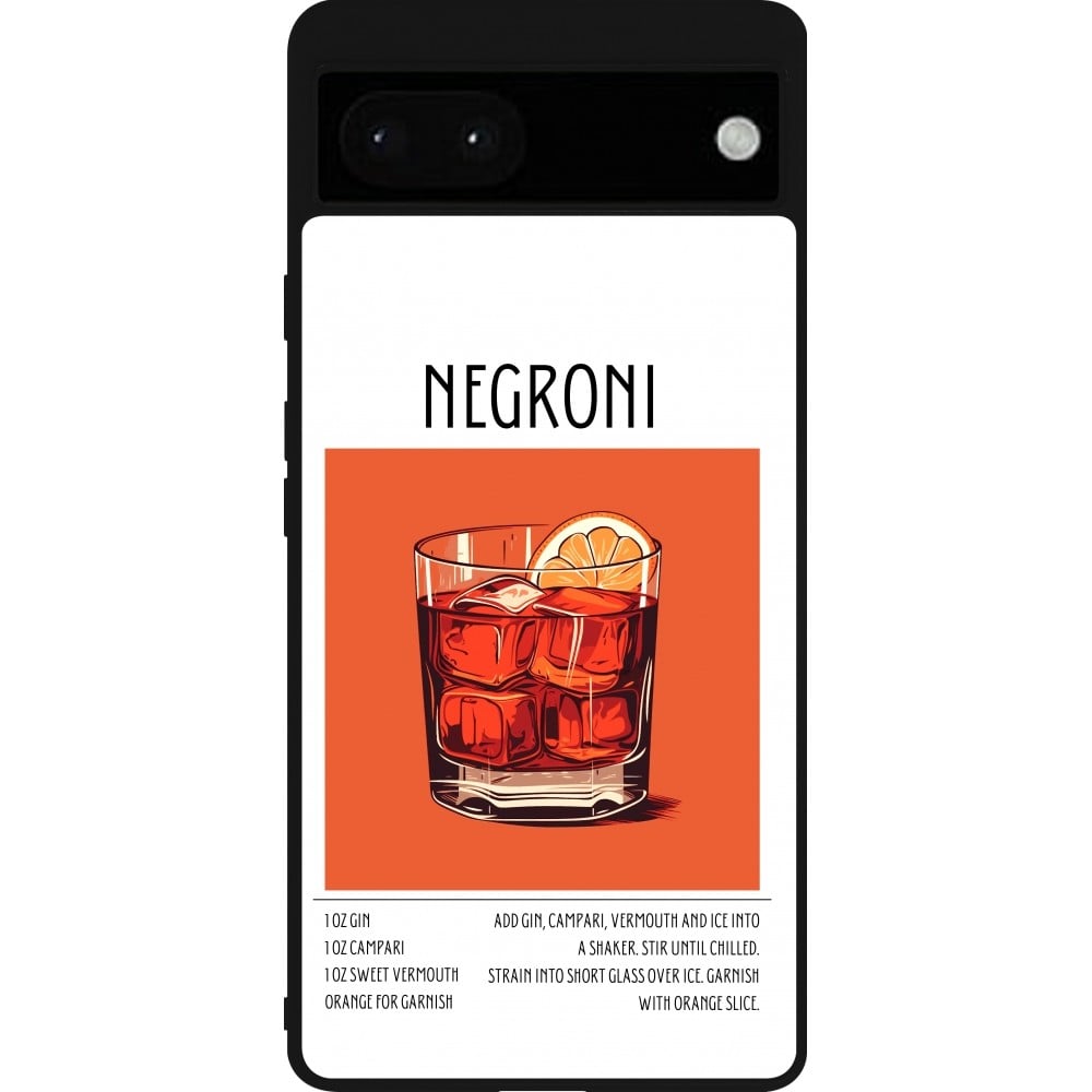 Coque Google Pixel 6a - Silicone rigide noir Cocktail recette Negroni