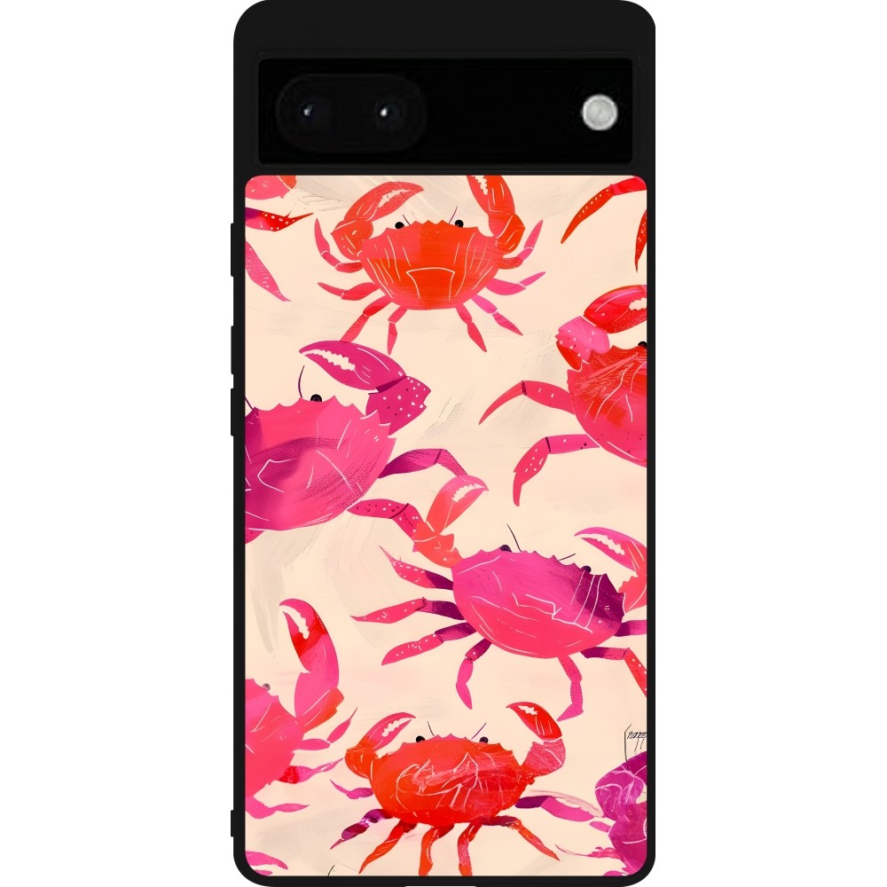 Coque Google Pixel 6a - Silicone rigide noir Crabs Paint