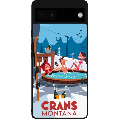 Coque Google Pixel 6a - Silicone rigide noir Crans-Montana Mountain Jacuzzi