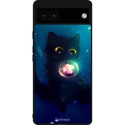 Coque Google Pixel 6a - Silicone rigide noir Cute Cat Bubble