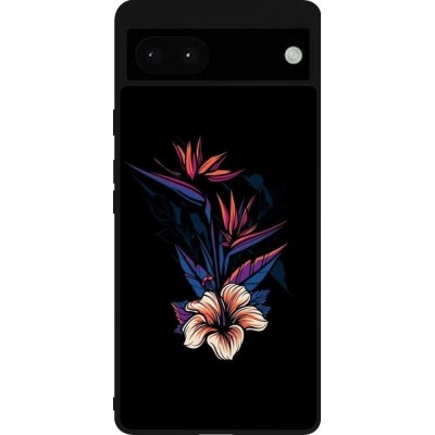 Coque Google Pixel 6a - Silicone rigide noir Dark Flowers