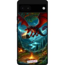 Coque Google Pixel 6a - Silicone rigide noir Dragon Volant Forêt Trésor