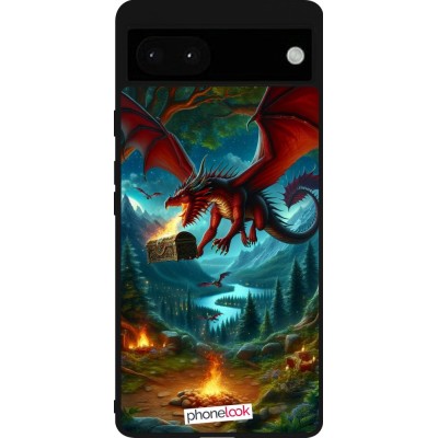 Coque Google Pixel 6a - Silicone rigide noir Dragon Volant Forêt Trésor