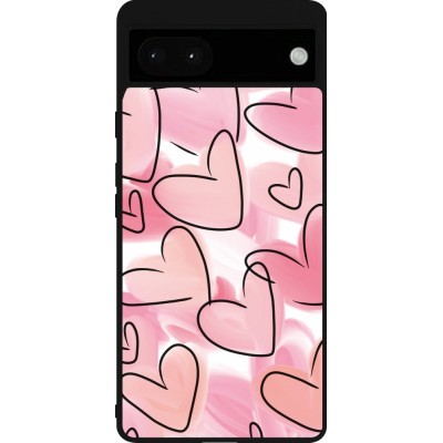 Coque Google Pixel 6a - Silicone rigide noir Easter 2023 pink hearts