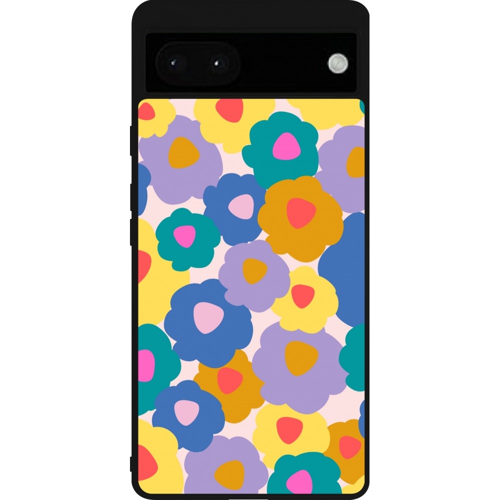 Google Pixel 6a Case Hülle - Silikon schwarz Easter 2024 flower power