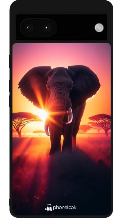 Coque Google Pixel 6a - Silicone rigide noir Elephant Sunrise Beauty