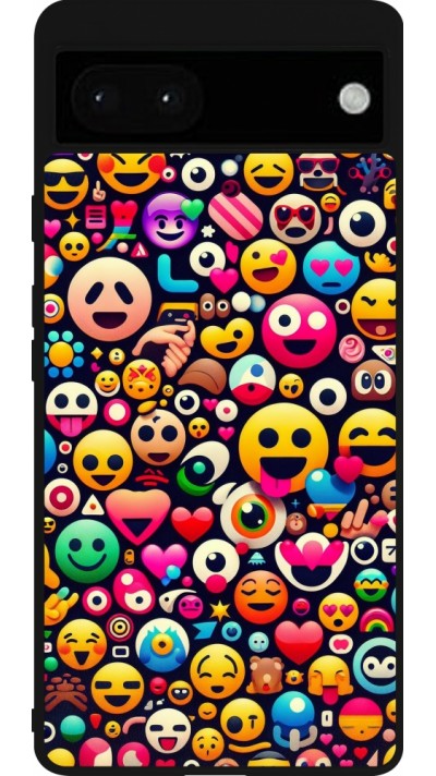 Coque Google Pixel 6a - Silicone rigide noir Emoji Mix Color