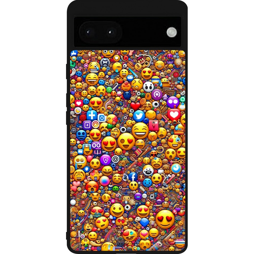 Coque Google Pixel 6a - Silicone rigide noir Emoji mixed