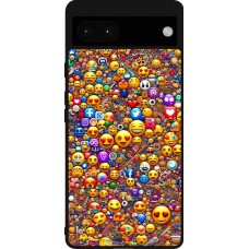 Coque Google Pixel 6a - Silicone rigide noir Emoji mixed