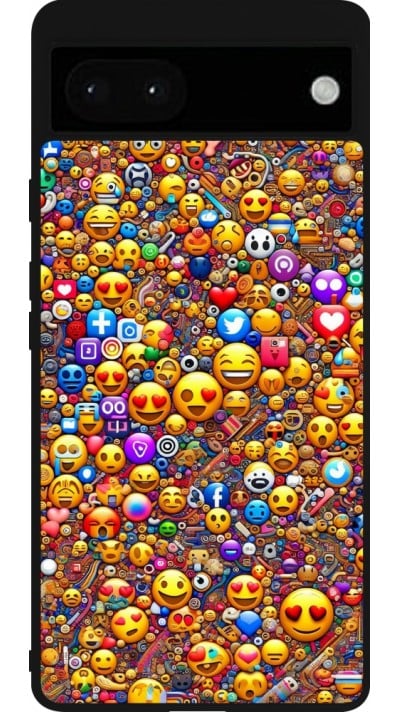 Coque Google Pixel 6a - Silicone rigide noir Emoji mixed