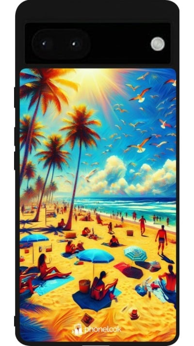 Coque Google Pixel 6a - Silicone rigide noir Été Paradis Paint