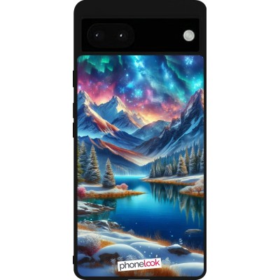 Coque Google Pixel 6a - Silicone rigide noir Fantasy Mountain Lake Sky Stars