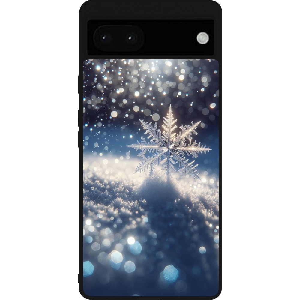 Coque Google Pixel 6a - Silicone rigide noir Flocon Solaire Éclat