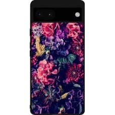 Coque Google Pixel 6a - Silicone rigide noir Flowers Dark