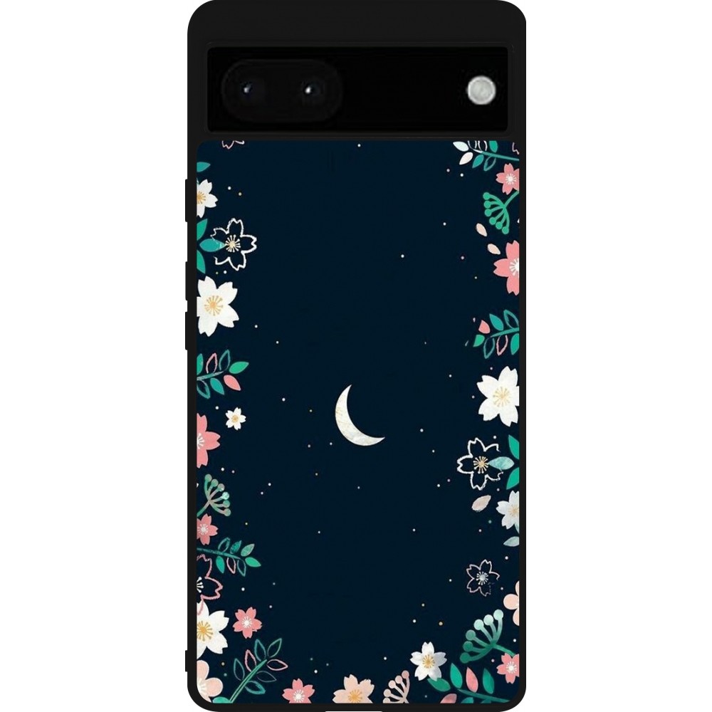 Coque Google Pixel 6a - Silicone rigide noir Flowers space