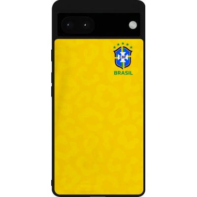 Coque Google Pixel 6a - Silicone rigide noir Maillot de football Brésil 2022 personnalisable