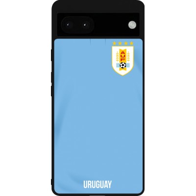 Coque Google Pixel 6a - Silicone rigide noir Maillot de football Uruguay 2022 personnalisable