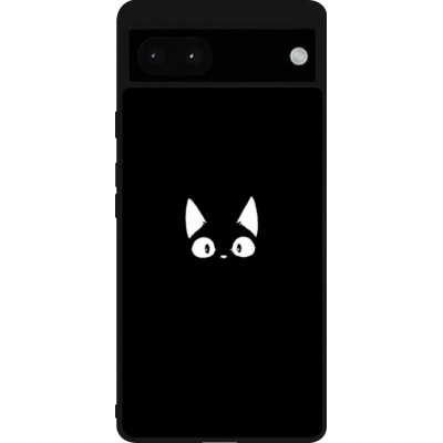 Coque Google Pixel 6a - Silicone rigide noir Funny cat on black