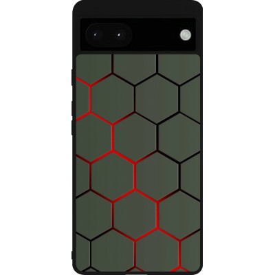 Coque Google Pixel 6a - Silicone rigide noir Geometric Line red