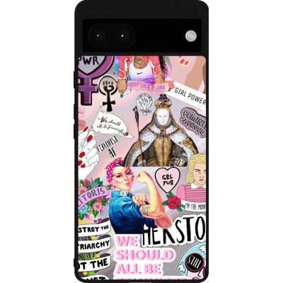 Coque Google Pixel 6a - Silicone rigide noir Girl Power Collage