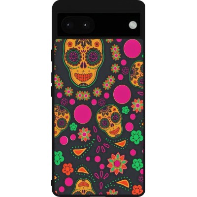 Coque Google Pixel 6a - Silicone rigide noir Halloween 22 colorful mexican skulls