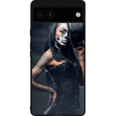 Coque Google Pixel 6a - Silicone rigide noir Halloween 22 Tattooed Girl