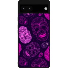 Coque Google Pixel 6a - Silicone rigide noir Halloween 2023 pink skulls