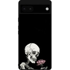 Coque Google Pixel 6a - Silicone rigide noir Halloween 2023 rose and skeleton