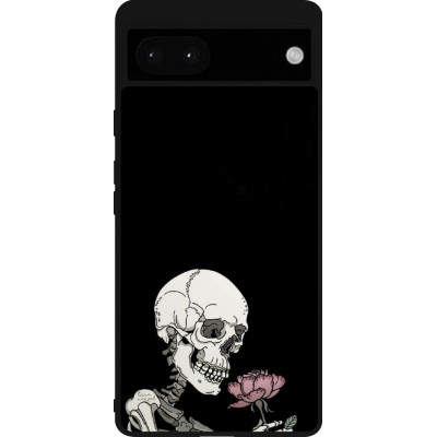 Coque Google Pixel 6a - Silicone rigide noir Halloween 2023 rose and skeleton