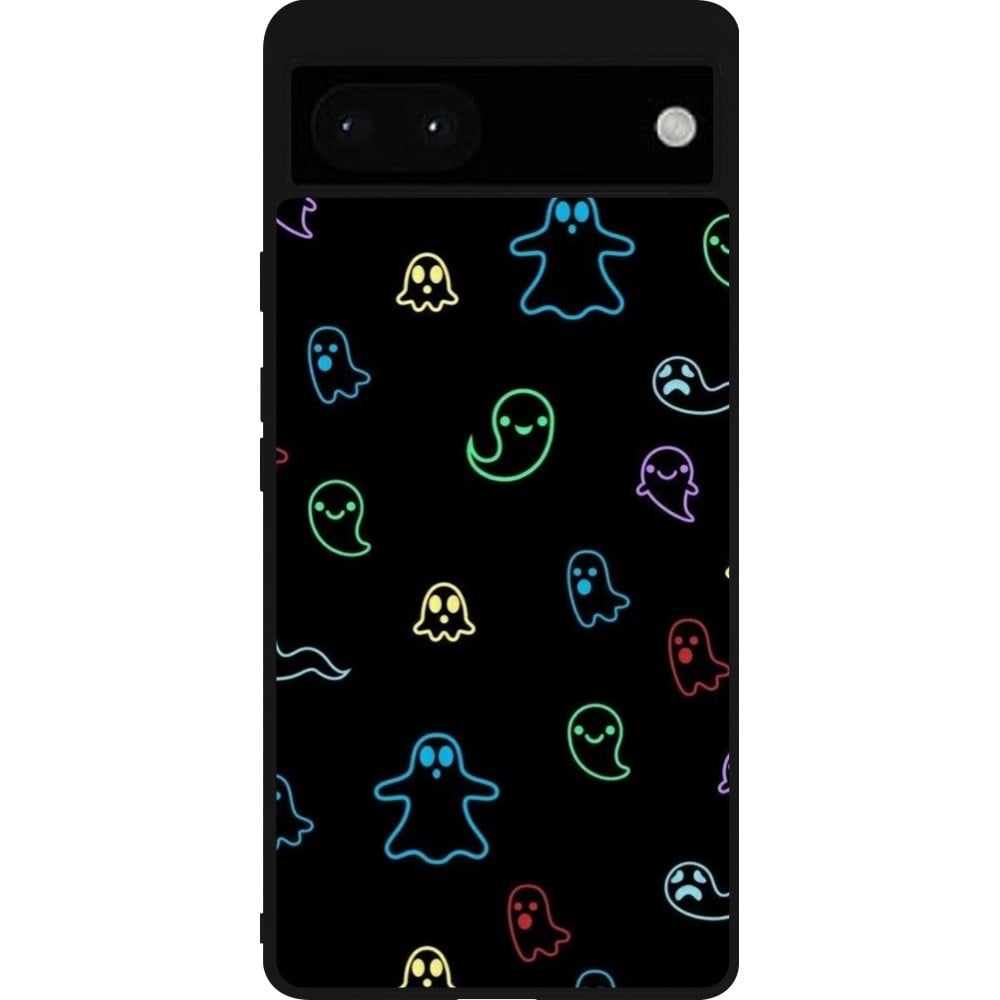 Coque Google Pixel 6a - Silicone rigide noir Halloween 2024 colorful ghosts