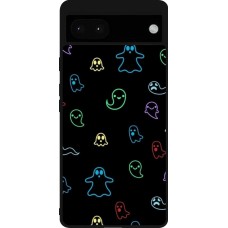 Coque Google Pixel 6a - Silicone rigide noir Halloween 2024 colorful ghosts