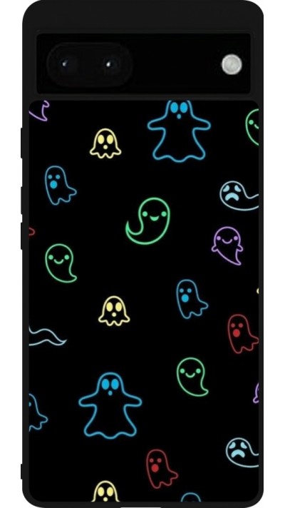 Coque Google Pixel 6a - Silicone rigide noir Halloween 2024 colorful ghosts