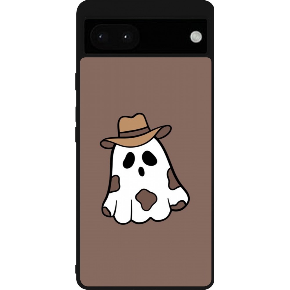 Coque Google Pixel 6a - Silicone rigide noir Halloween 2024 cowboy ghost