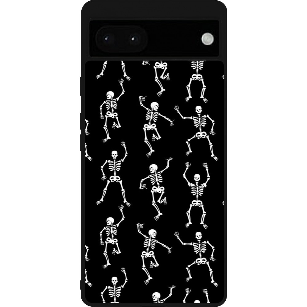 Coque Google Pixel 6a - Silicone rigide noir Halloween 2024 dancing skeleton