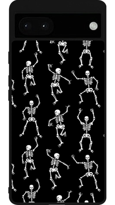 Coque Google Pixel 6a - Silicone rigide noir Halloween 2024 dancing skeleton