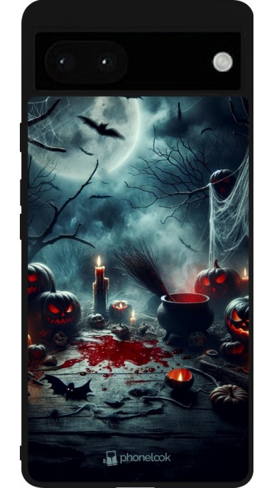 Coque Google Pixel 6a - Silicone rigide noir Halloween 2024 Dark Moon