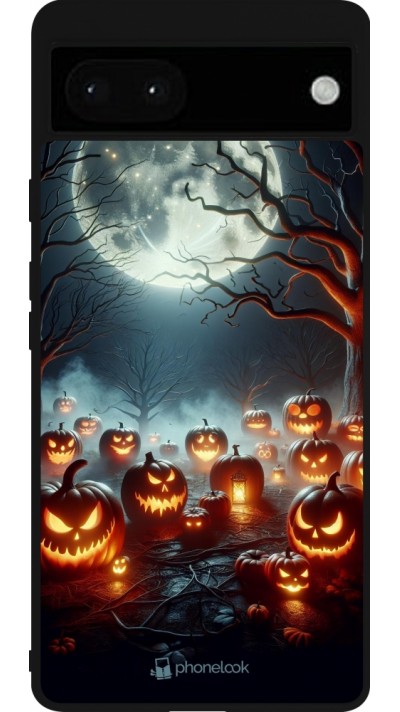 Coque Google Pixel 6a - Silicone rigide noir Halloween 2024 Many Pumpkins