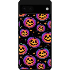 Coque Google Pixel 6a - Silicone rigide noir Halloween 2024 rainbow pumpkins