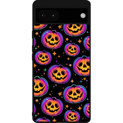 Coque Google Pixel 6a - Silicone rigide noir Halloween 2024 rainbow pumpkins